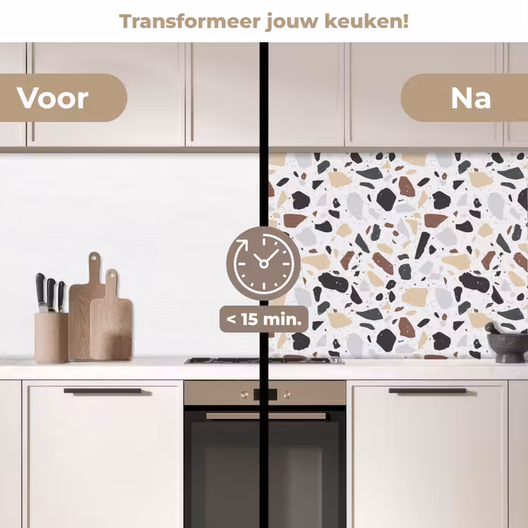 Terrazzo -  Patroon - Kleurrijk - Klei keuken achterwand 2 middel 871 -voor-na2_NL