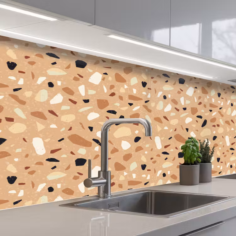 Terrazzo - Patroon - Kleurrijk - Oranje keuken achterwand 2 middel 871 -3d_schuin
