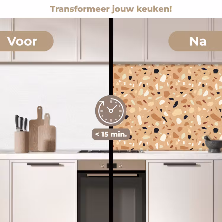Terrazzo - Patroon - Kleurrijk - Oranje keuken achterwand 2 middel 871 -voor-na2_NL
