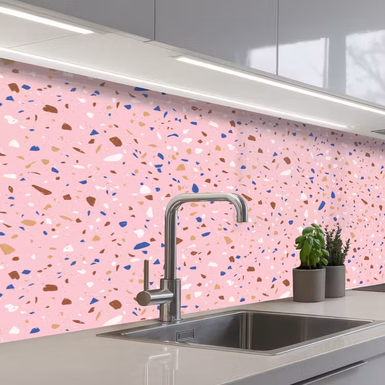 Terrazzo - Patroon - Kleurrijk - Roze keuken achterwand 2 middel 871 -3d_schuin