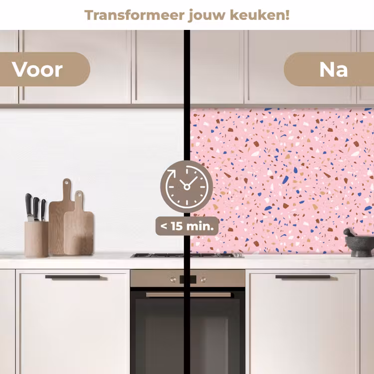 Terrazzo - Patroon - Kleurrijk - Roze keuken achterwand 2 middel 871 -voor-na2_NL