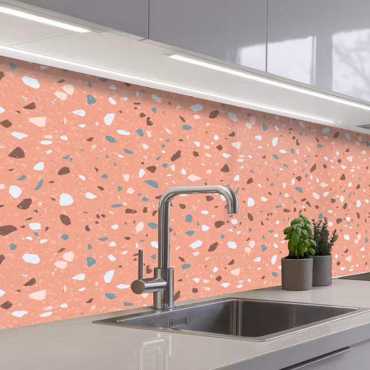 Terrazzo -  Patroon - Kleurrijk - Roze - Blauw keuken achterwand 2 middel 871 -3d_schuin