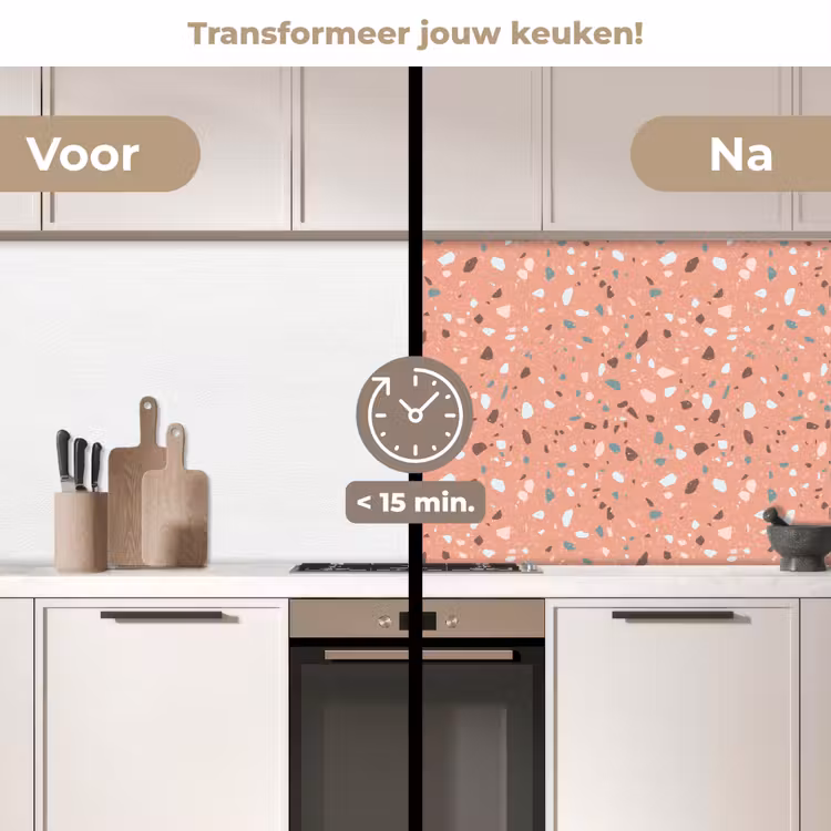 Terrazzo -  Patroon - Kleurrijk - Roze - Blauw keuken achterwand 2 middel 871 -voor-na2_NL