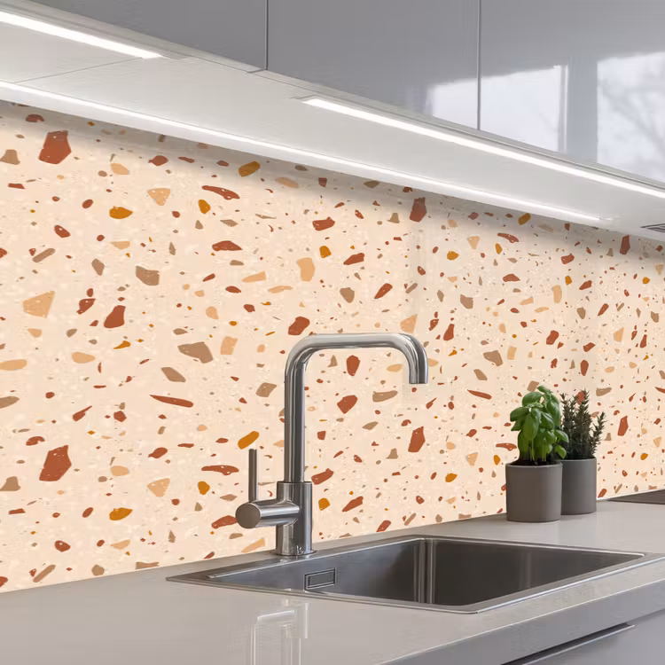 Terrazzo - Patroon - Kleurrijk - Steen keuken achterwand 2 middel 871 -3d_schuin
