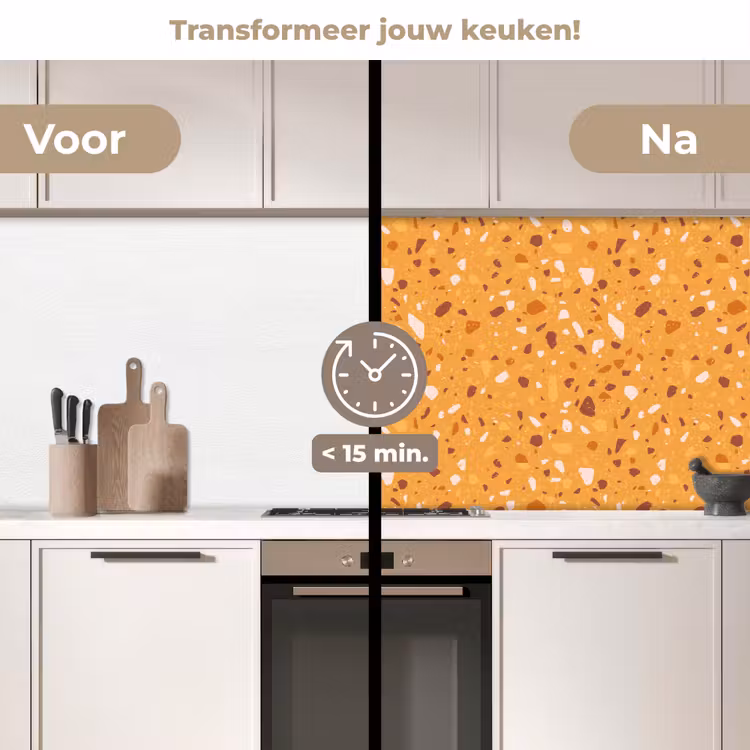 Terrazzo - Patroon - Okergeel keuken achterwand 2 middel 871 -voor-na2_NL