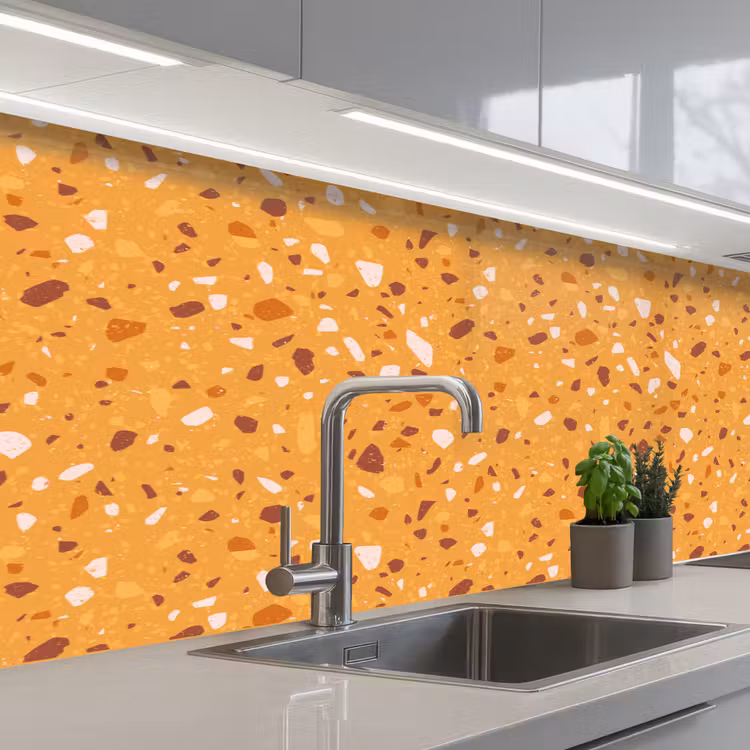 Terrazzo - Patroon - Okergeel keuken achterwand 2 middel 871 -3d_schuin