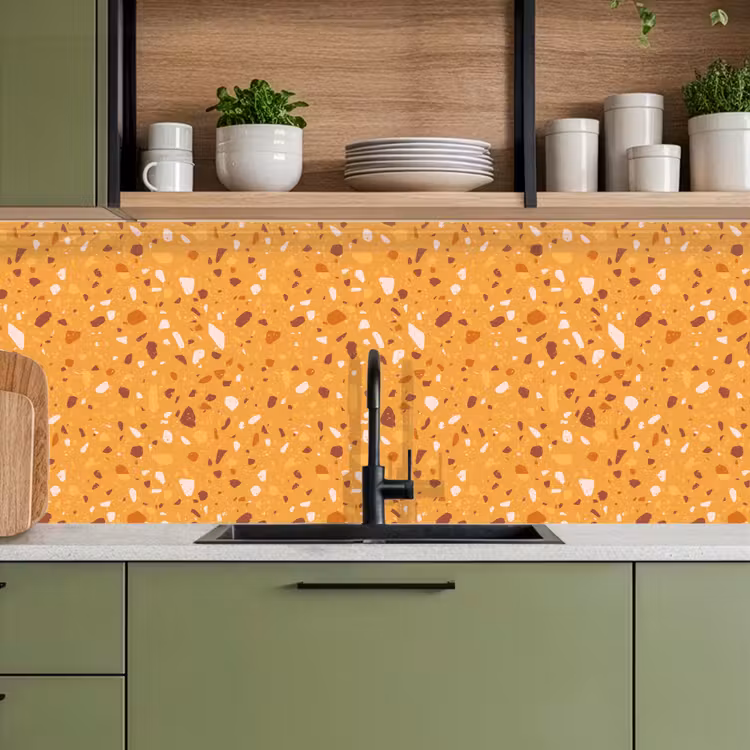 Terrazzo - Patroon - Okergeel keuken achterwand 2 middel 871 -sfeer3