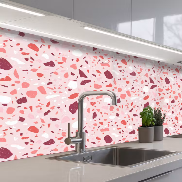 Terrazzo - Patroon - Roze keuken achterwand 2 middel 871 -3d_schuin
