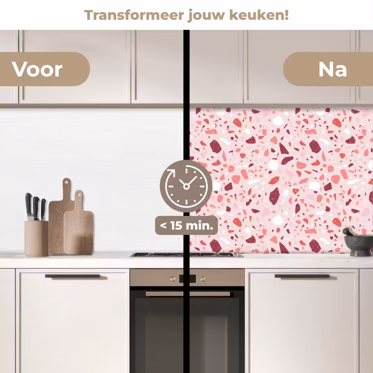 Terrazzo - Patroon - Roze keuken achterwand 2 middel 871 -voor-na2_NL