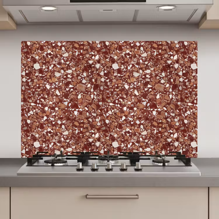 Terrazzo - Patroon - Steentextuur - Roodbruin keuken achterwand spatscherm klein 900 -3d_website