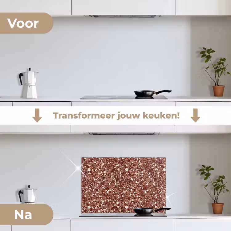 Terrazzo - Patroon - Steentextuur - Roodbruin keuken achterwand spatscherm klein 900 -voor_na_NL