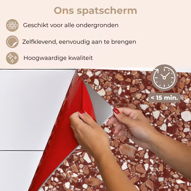 Terrazzo - Patroon - Steentextuur - Roodbruin keuken achterwand spatscherm klein 900 -spatscherm_NL