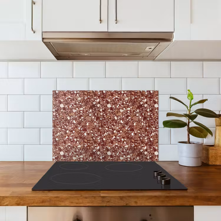 Terrazzo - Patroon - Steentextuur - Roodbruin keuken achterwand spatscherm klein 900 -sfeer2