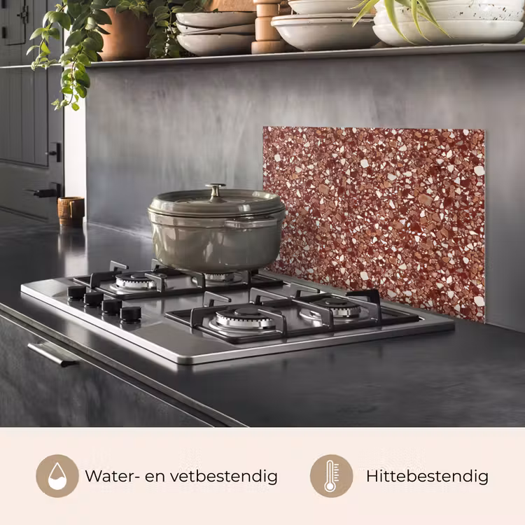 Terrazzo - Patroon - Steentextuur - Roodbruin keuken achterwand spatscherm klein 900 -usp_NL
