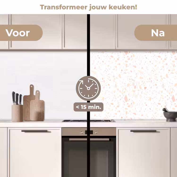 Terrazzo - Patroon - Wit - Perzik keuken achterwand 2 middel 871 -voor-na2_NL