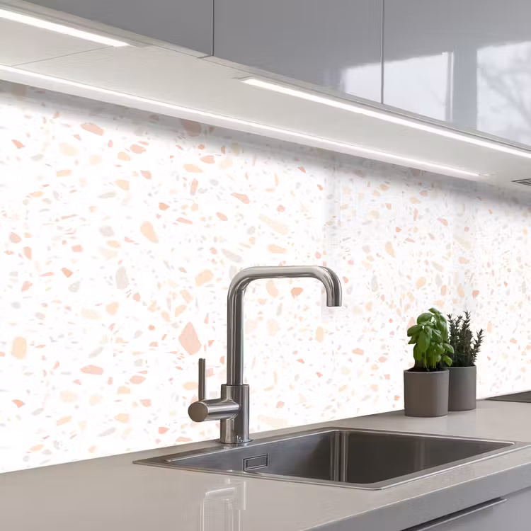 Terrazzo - Patroon - Wit - Perzik keuken achterwand 2 middel 871 -3d_schuin