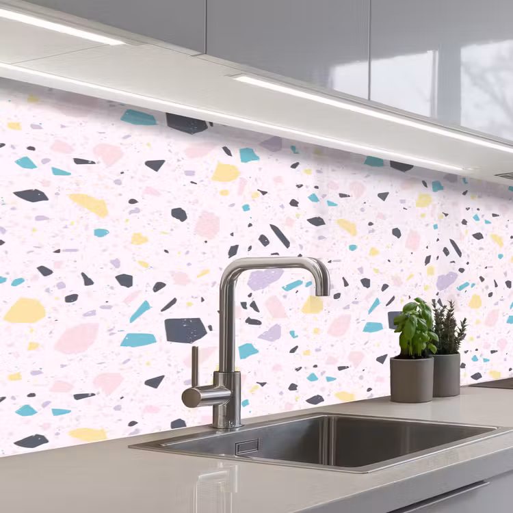 Terrazzo - Patroon - Zacht - Snoep keuken achterwand 2 middel 871 -3d_schuin