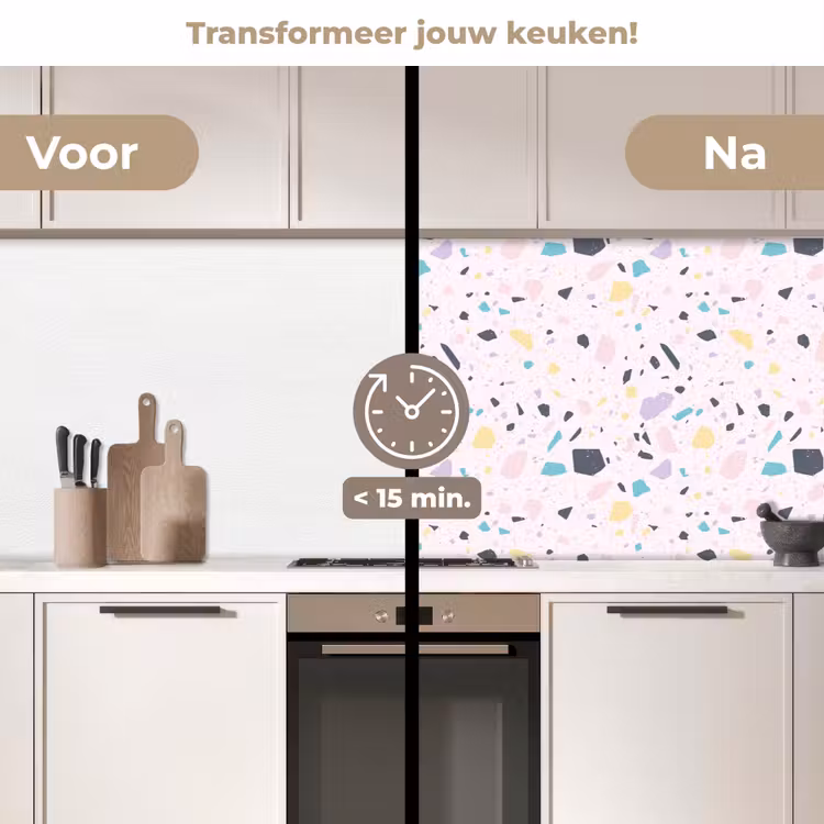 Terrazzo - Patroon - Zacht - Snoep keuken achterwand 2 middel 871 -voor-na2_NL