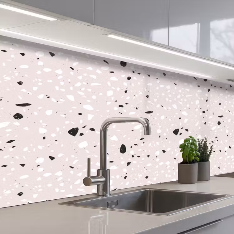 Terrazzo - Patroon - Zacht - Zwart - Wit keuken achterwand 2 middel 871 -3d_schuin
