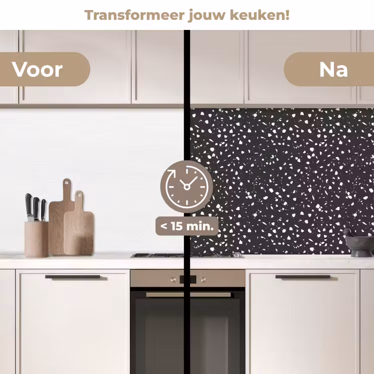 Terrazzo - Patroon - Zwart - Wit keuken achterwand 2 middel 871 -voor-na2_NL