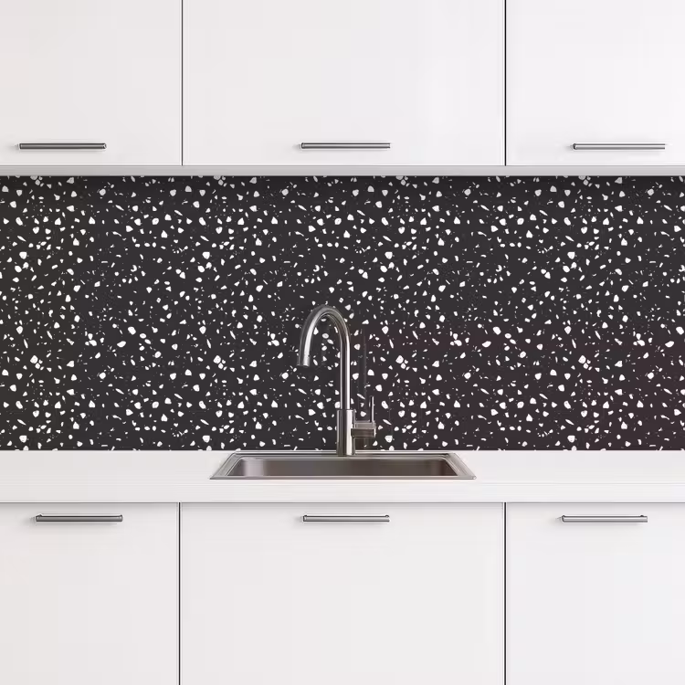 Terrazzo - Patroon - Zwart - Wit keuken achterwand 2 middel 871 -3d
