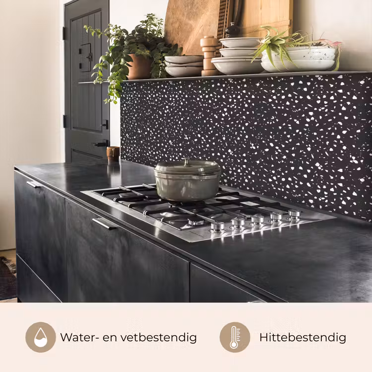 Terrazzo - Patroon - Zwart - Wit keuken achterwand 2 middel 871 -usp_NL