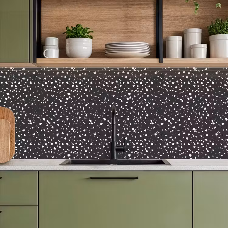 Terrazzo - Patroon - Zwart - Wit keuken achterwand 2 middel 871 -sfeer3