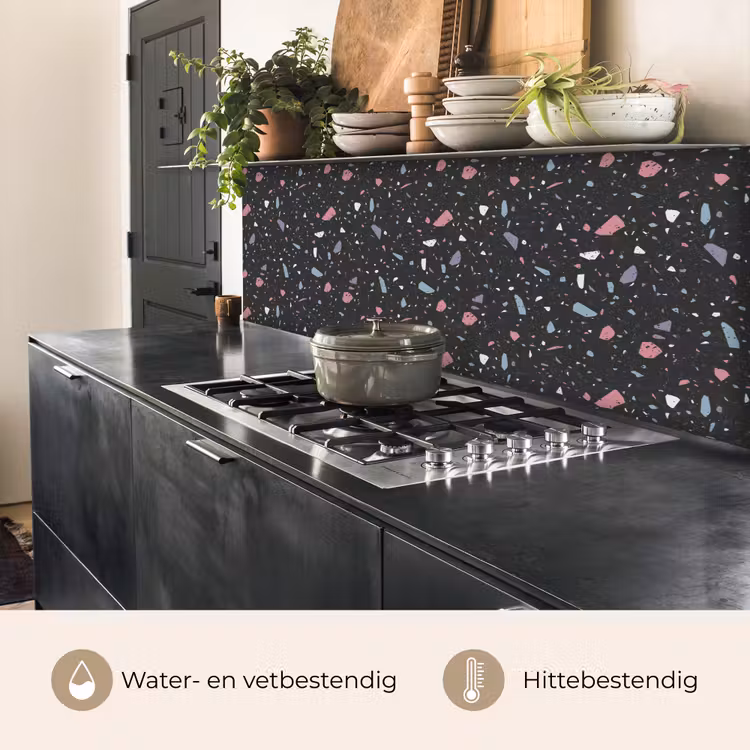 Terrazzo - Patroon - Zwart - Zacht keuken achterwand 2 middel 871 -usp_NL