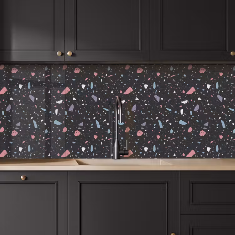 Terrazzo - Patroon - Zwart - Zacht keuken achterwand 2 middel 871 -sfeer1