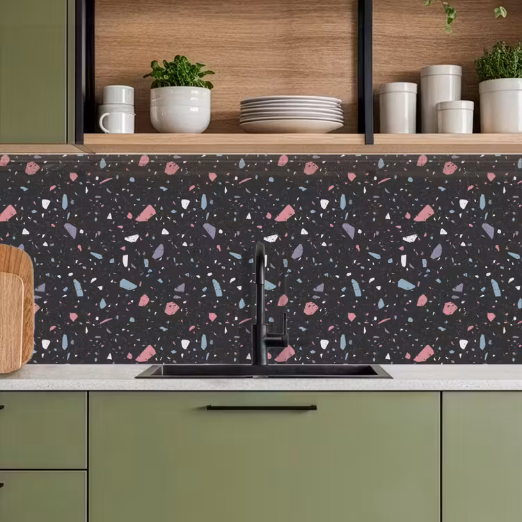 Terrazzo - Patroon - Zwart - Zacht keuken achterwand 2 middel 871 -sfeer3
