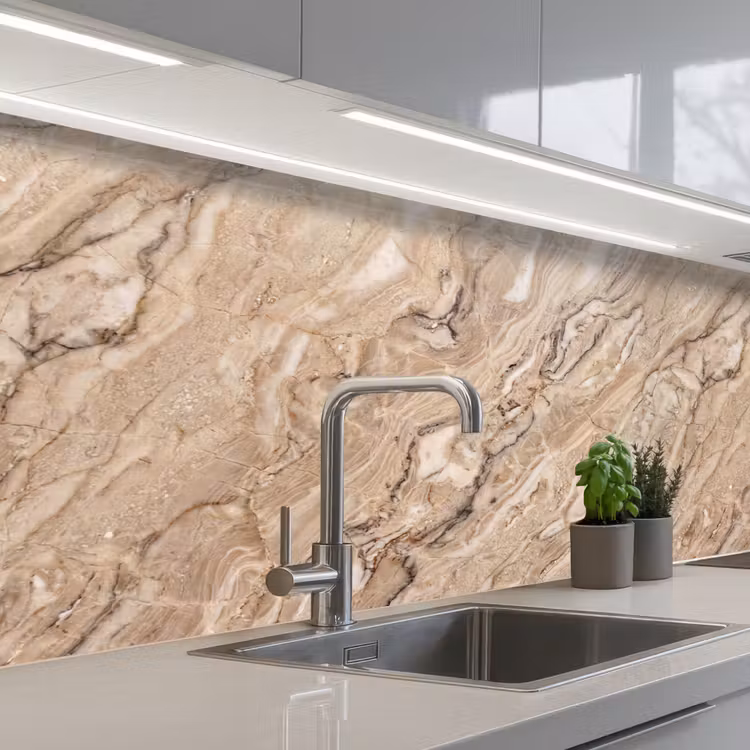 Textuur - Aders - Abstract - Modern - Beige keuken achterwand 2 middel -3d_schuin