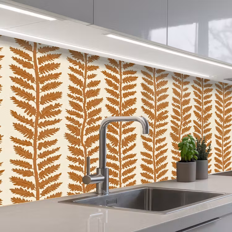 Textuur - Bladeren - Oker keuken achterwand 2 middel 871 -3d_schuin