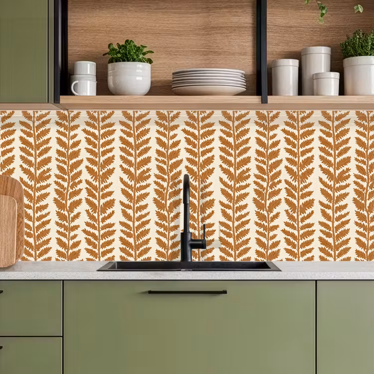 Textuur - Bladeren - Oker keuken achterwand 2 middel 871 -sfeer3