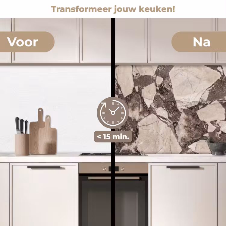 Textuur - Marmer - Abstract - Beige - Bruin keuken achterwand 2 middel -voor-na2_NL