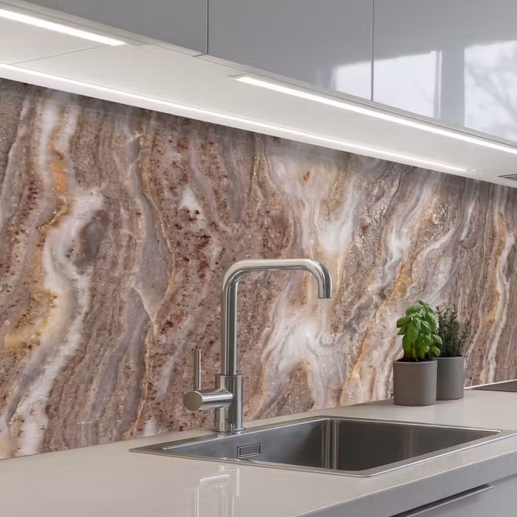 Textuur - Steen - Abstract - Beige keuken achterwand 2 middel -3d_schuin