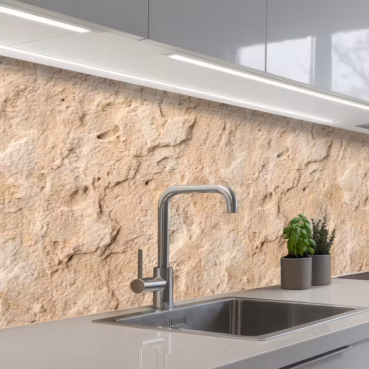 Textuur - Steen - Natuur - Beige keuken achterwand 2 middel -3d_schuin
