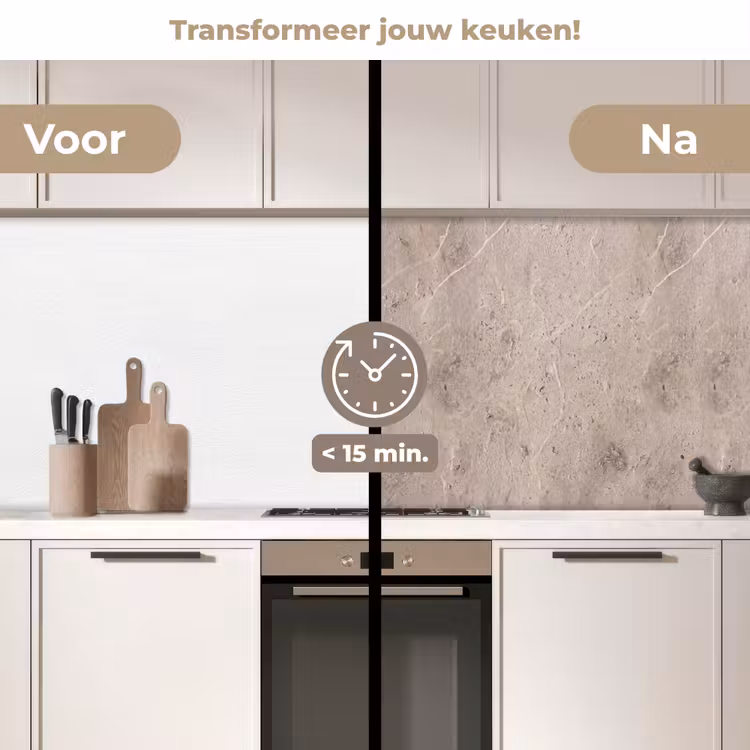Textuur - Steen - Patroon - Rustiek - Beige keuken achterwand 2 middel -voor-na2_NL