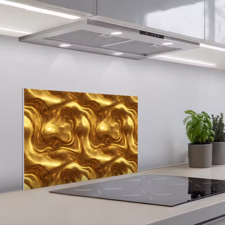 Textuur - Vloeibaar - Organisch - Goud keuken achterwand spatscherm klein 900 -3d_schuin