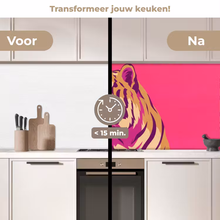 Tijger - Modern - Neon keuken achterwand 2 middel -voor-na2_NL