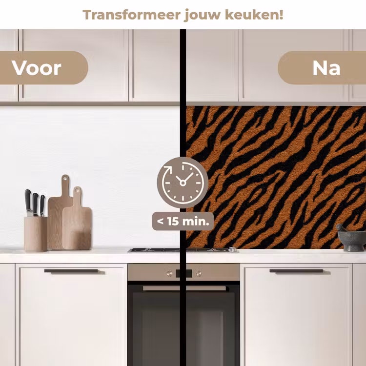Tijger - Vacht - Zwart keuken achterwand 2 middel 871 -voor-na2_NL