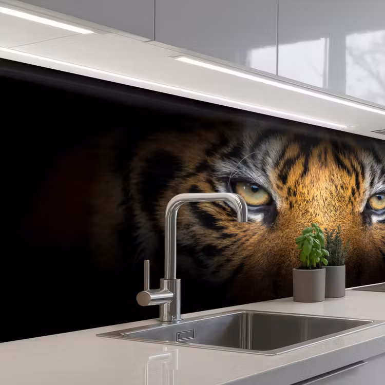 Tijger - Zwart - Dier keuken achterwand 2 middel -3d_schuin
