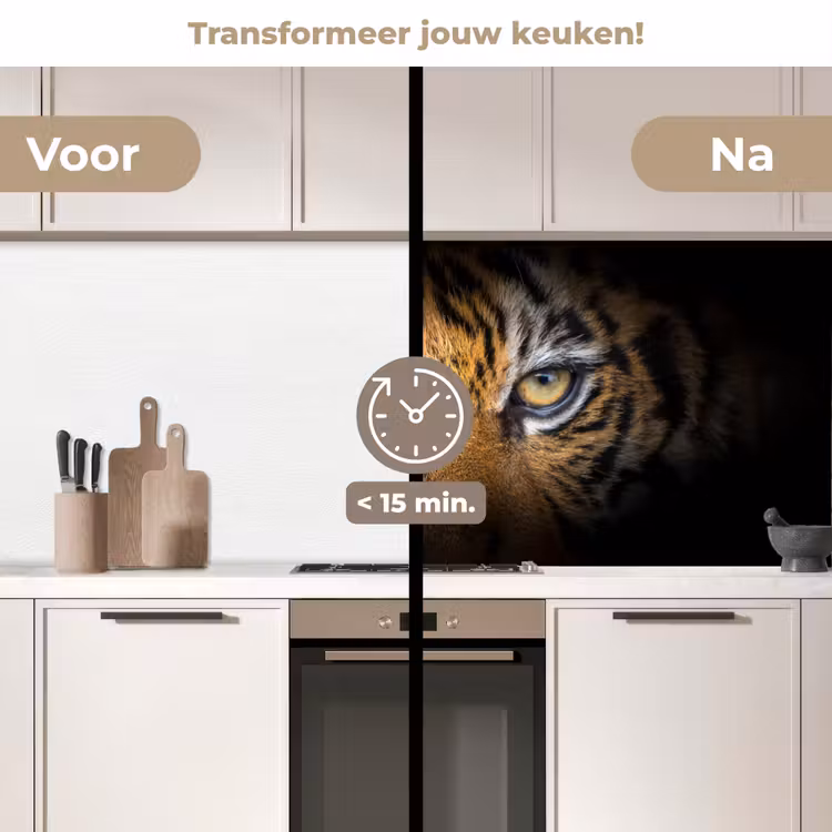 Tijger - Zwart - Dier keuken achterwand 2 middel -voor-na2_NL