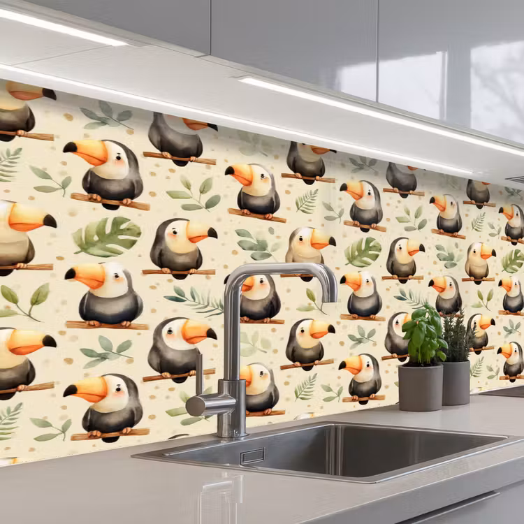 Toekans - Exotisch - Kleurrijk keuken achterwand 2 middel 871 -3d_schuin