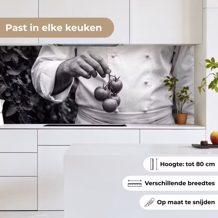 Tomaten - Chef - Zwart - Wit keuken achterwand 2 middel -sfeer4_NL