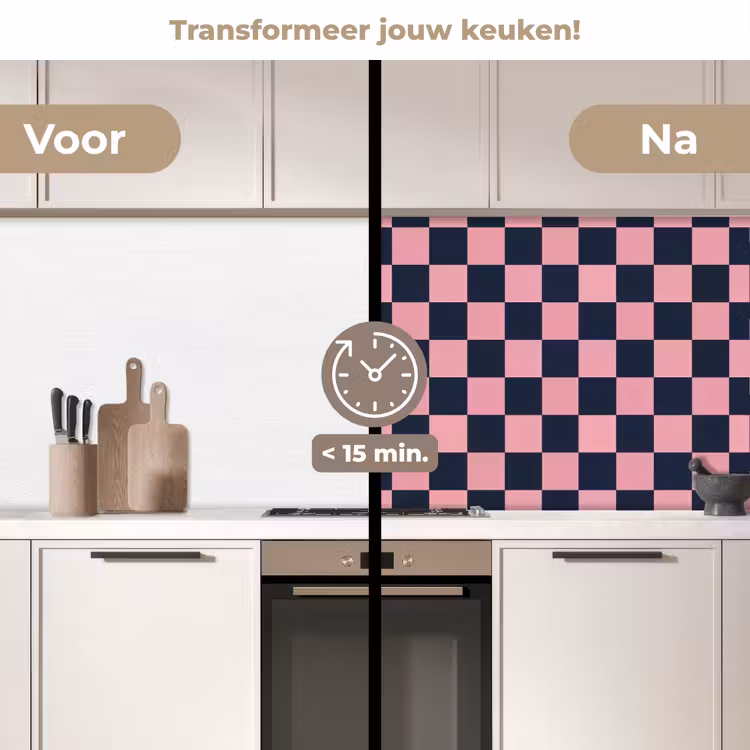Traditioneel - Patroon - Blauw - Roze keuken achterwand 2 middel 871 -voor-na2_NL