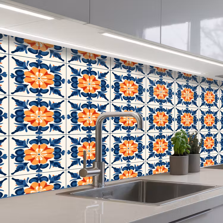 Traditioneel - Tegel - Oranje keuken achterwand 2 middel 871 -3d_schuin