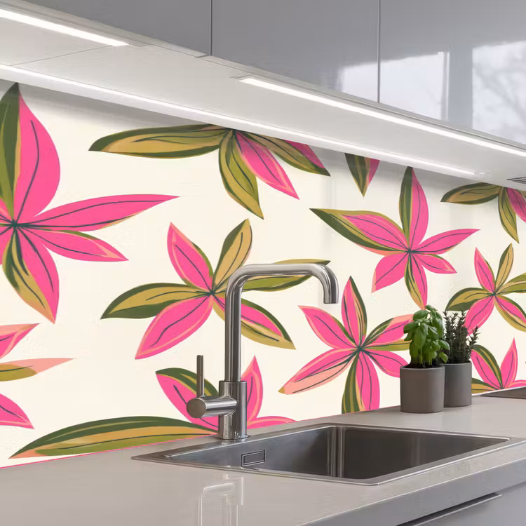Tropisch - Bloem - Roze keuken achterwand 2 middel 871 -3d_schuin