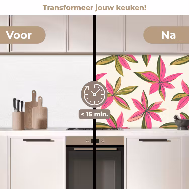 Tropisch - Bloem - Roze keuken achterwand 2 middel 871 -voor-na2_NL