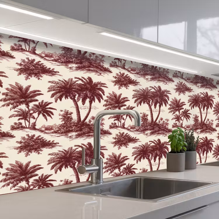 Tropisch - Geometrisch - Bordeauxrood keuken achterwand 2 middel 871 -3d_schuin