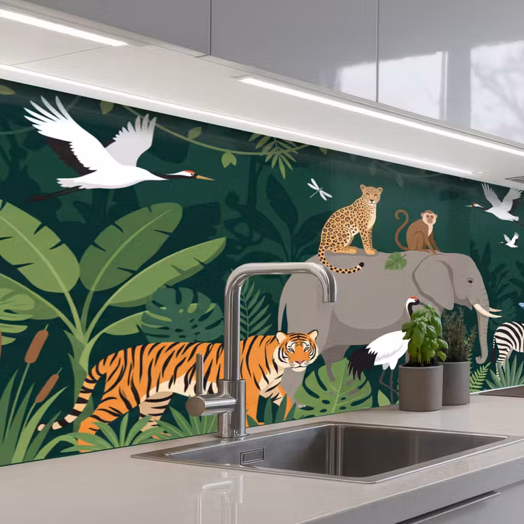 Tropisch - Jungle - Groen keuken achterwand 2 middel -3d_schuin